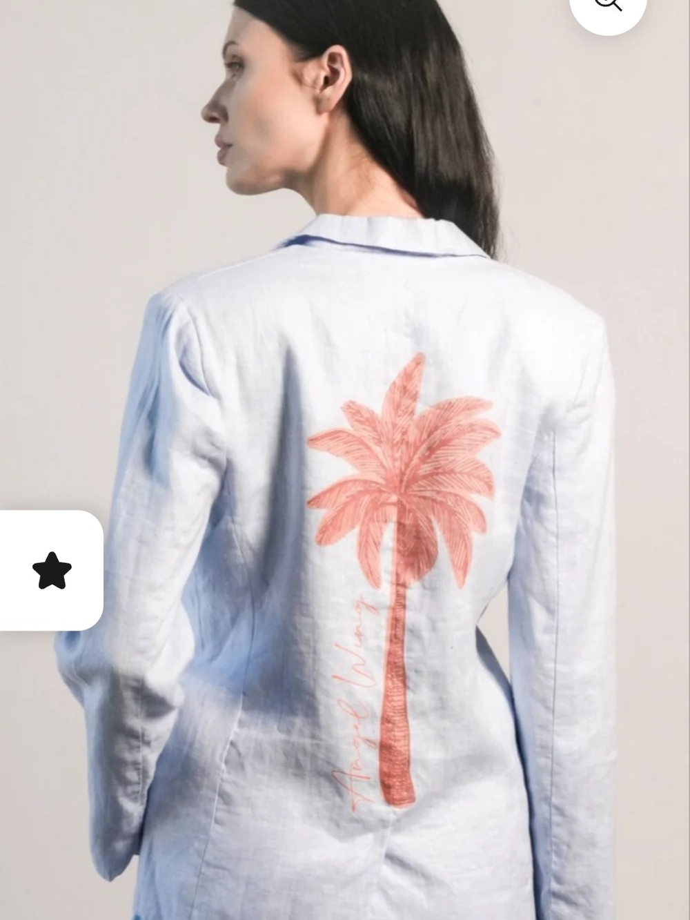 Light Blue Linen Blazer with Coral Palm Back Graphic
